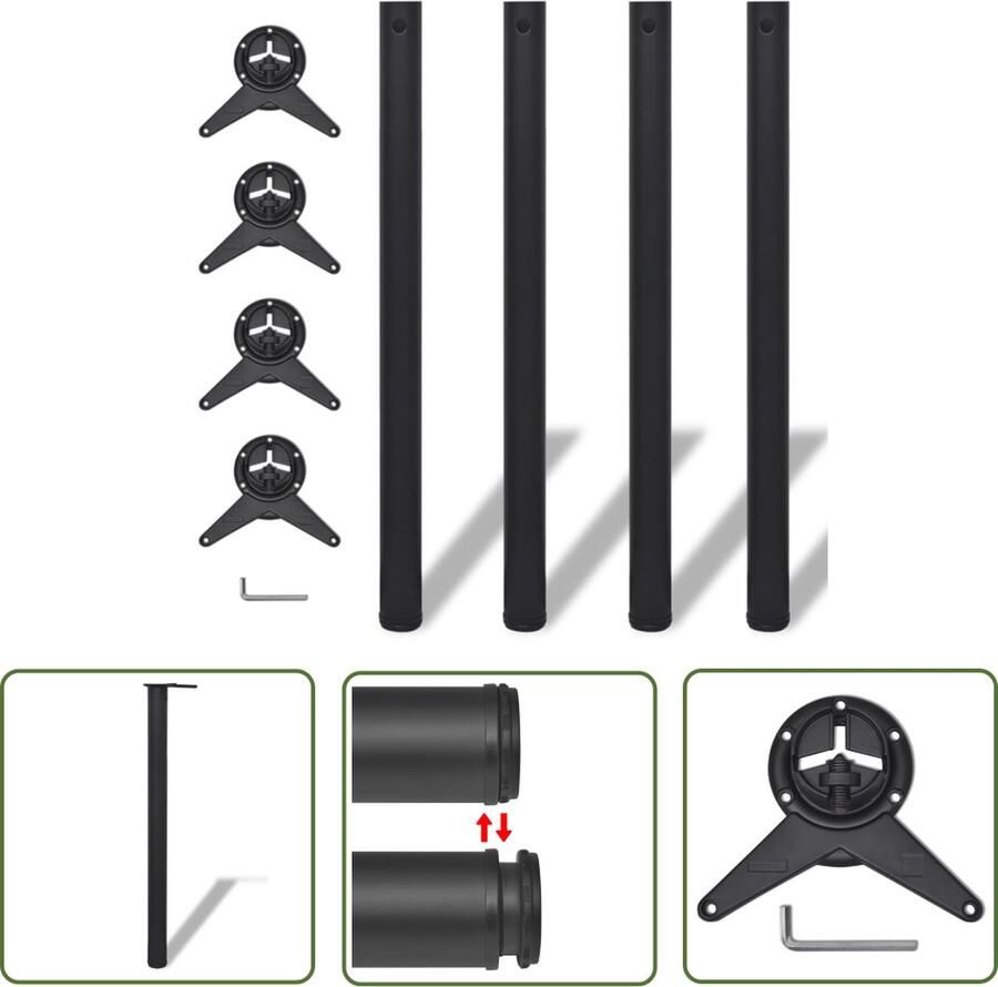The Living Store Tafelpoten 60 x 870 mm Verstelbaar Zwart Set van 4 Tafelpoten Zwarte Tafelpoten Verstelbare Tafelpoten Metalen Tafelpoten Set - Foto 2