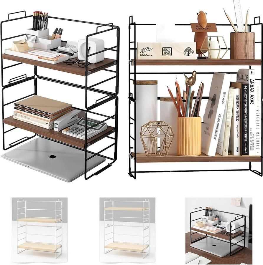 Tafelrek opbergrek instelbaar multifunctionele boekenkast dubbellaags boekenrek klein bureauorganizer desktop-boekenrek voor koffiebar school thuis kantoor