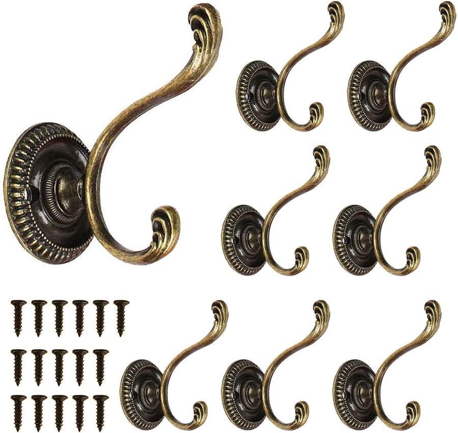 Ibenzoa Garderobehaken Set van 8 Stuks in Vintage Stijl met Bronskleurige Afwerking en Inclusief 24 Schroeven voor Veelzijdig Gebruik
