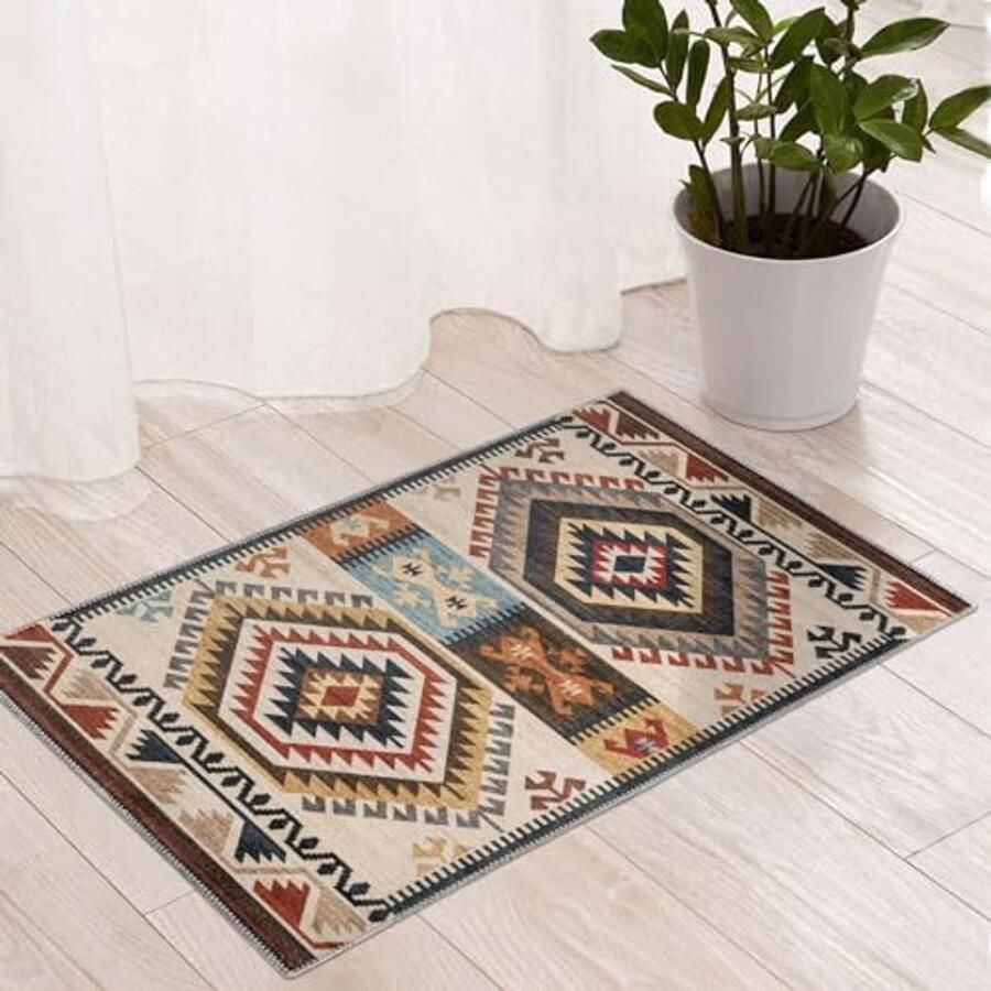 TALETA deurmat wasbare binnenkant dunne deurmat kleurrijk klein tapijt vintage bedkleed antislip voor slaapkamer deurmatten voor voordeur keuken hoek voor het bed bruin 50 x 80 cm