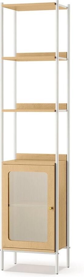 Rootz Living Rootz Tall Bookshelf Rekkast Displaystandaard 5 lagen Staal en spaanplaat 30 cm x 40 cm x 174 7 cm Eikenbeige Parelwit