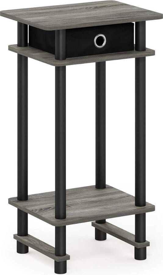 Tall Side Table with Drawers Wood French Oak Grey Black Black 29.49 x 39.5 x 70.41 cm