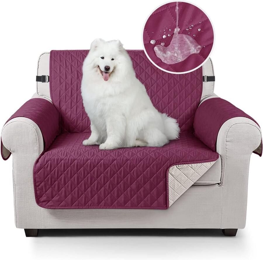 TAOCOCO Bankhoes waterdicht met elastiek woonkamer antislip gevoerde bankbescherming voor huisdieren katten honden spelende kinderen (wijnrood 1-zits)