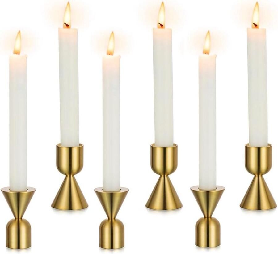 Taper Candler Houder Set van 6 Gouden Kandelaarhouders Metalen Kaarsenhouder Vintage Kaarsstok Houder Tafel Middenstuk Bruiloft Kerst Woonkamer Decor