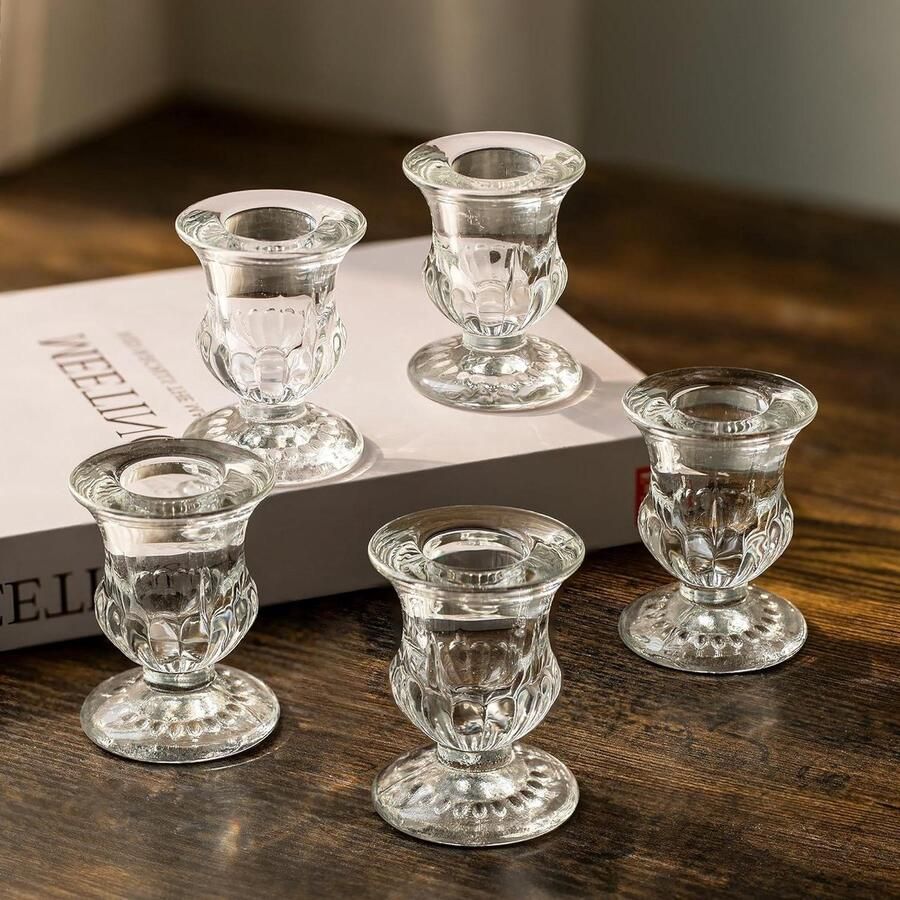 Kandelaar Glazen Taps Toelopende 20 Stuks Doorzichtige Kleine Kandelaar Houder Bulk Dikkere Glazen Kandelaars Set Bruiloft Kerstfeest Eettafel Middelpunt Decor
