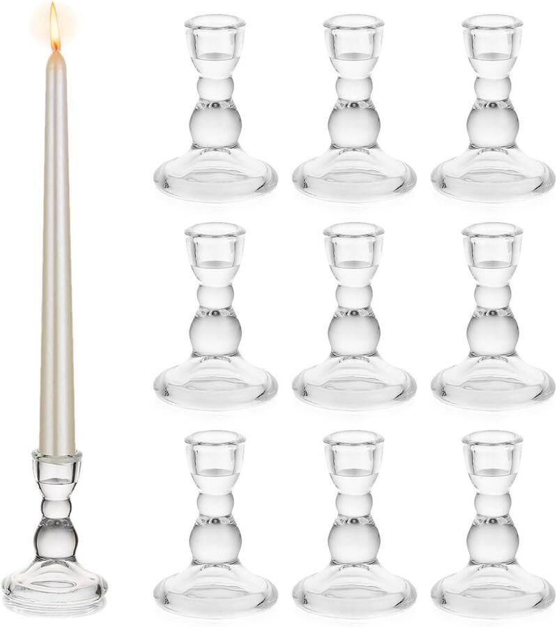 Taper Kaarsenstandaard Houders 10Pcs Clear Kaarsenstandaard Houder Set Bulk Decoratieve Kerstmis Kandelaars Houder voor Eettafel Centrumstuk Diner Huwelijk Woonkamer