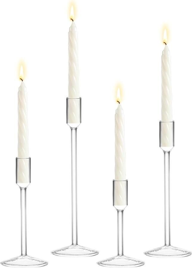 Taper Kandelaars Set voor Tafel Middenstuk 4 Stuks Glazen Kaarsenhouders voor Bruiloft Kerstfeest en Evenementen