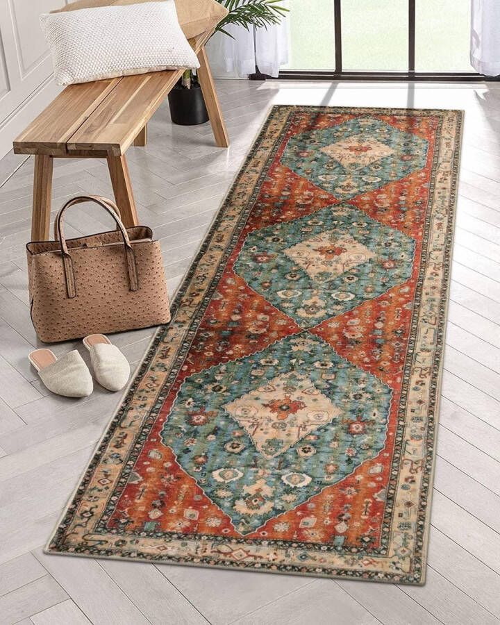 Tapijt 60* 210 cm Perzische gang Keuken Runner Tapijt Wasbare Badkamer Wasmat Faux Wol Antislip Vloertapijt voor Entryway Slaapkamer Woonkamer Eetkamer