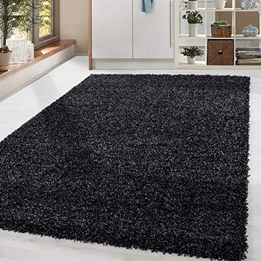 Lange Stapel Hoogpolig Tapijt Pluizig en Zacht voor Woonkamer in Antraciet 140x200 cm