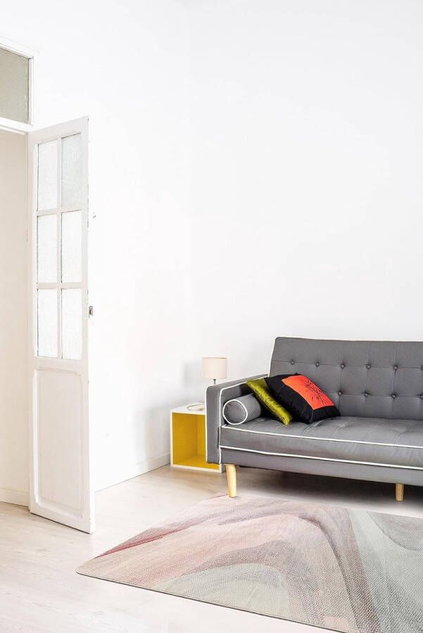 Tapijt imitatie kasjmier tapijt modern woonkamer slaapkamer gang tapijt zacht antislip binnentapijt wasbaar abstract (grijs roze 80 x 120 cm)