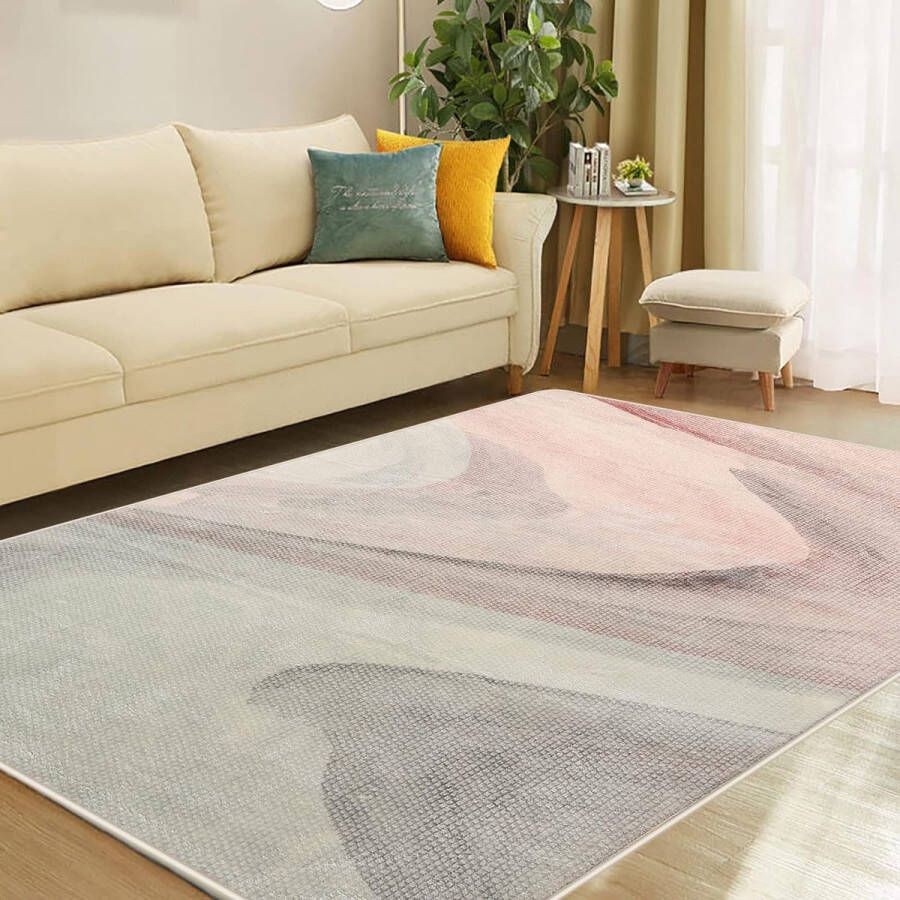 Tapijt imitatie kasjmier tapijt moderne woonkamer slaapkamer gang tapijt zacht antislip binnentapijt wasbaar abstract (grijs roze 160 x 200 cm)