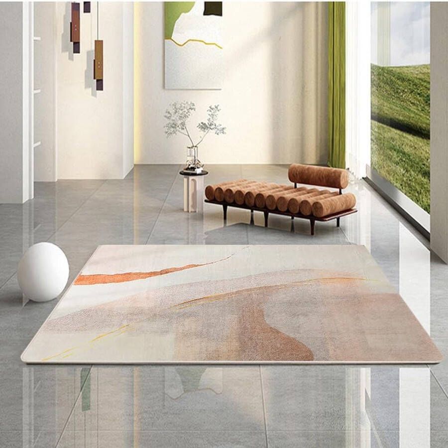 Tapijt imitatie kasjmier tapijt moderne woonkamer slaapkamer gang tapijt zacht antislip tapijt indoor tapijt wasbaar abstract tapijt (bruin goud 80 x 120 cm)