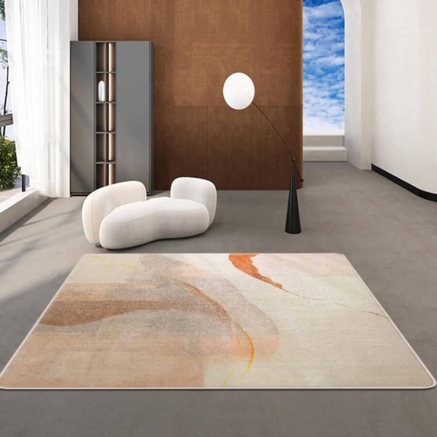 Tapijt imitatie kasjmier tapijt moderne woonkamer slaapkamer gang tapijt zacht antislip tapijt indoor tapijt wasbaar abstract tapijt (bruin goud 120 x 160 cm)