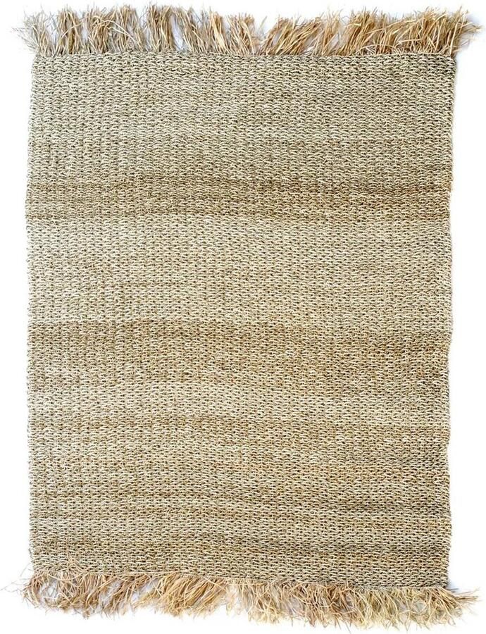 Rootz Living Rootz Tapijt met franjes Naturel Raffia Tapijt Boheems Vloerkleed Relaxte Luxe 180cm x 5cm x 240cm