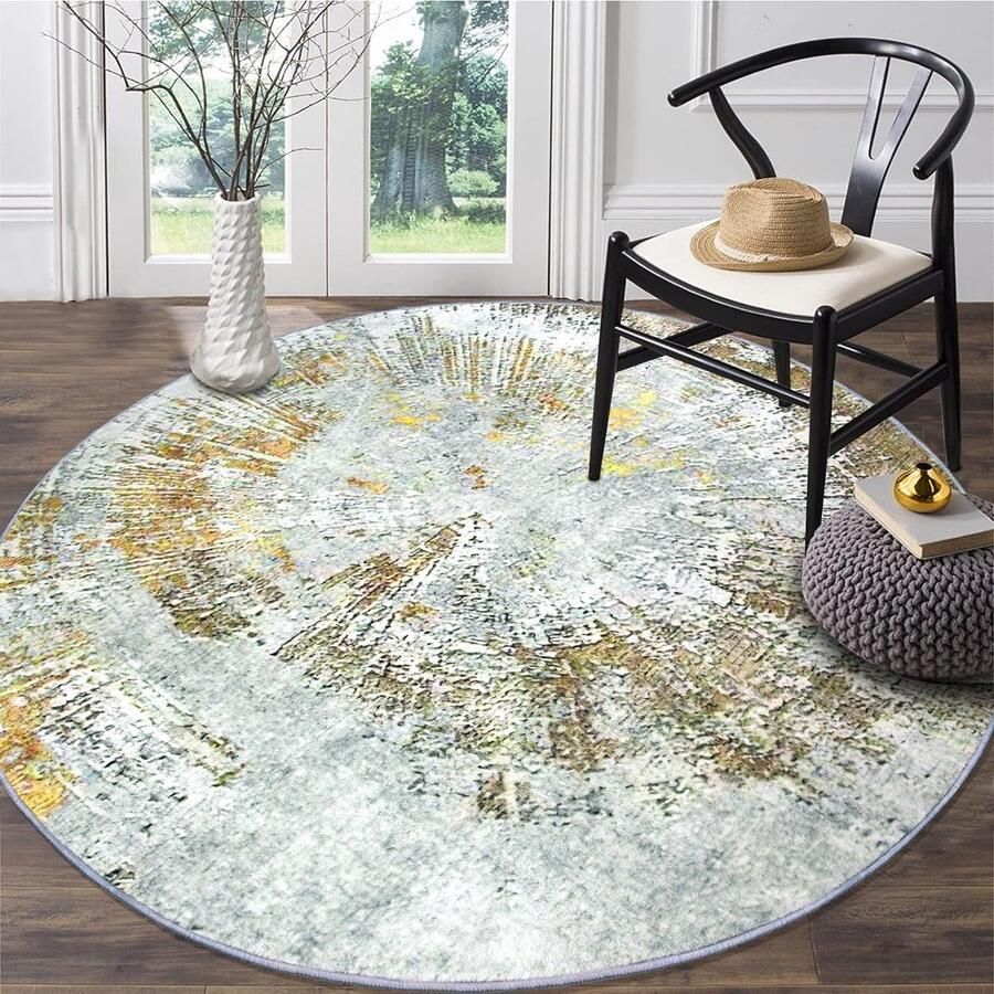 Tapijt rond 80 cm grijs lichtbruin abstract tapijt super zacht antislip onderkant wasbaar tapijt voor woonkamer slaapkamer studeerkamer eetkamer kinderkamer decoratie