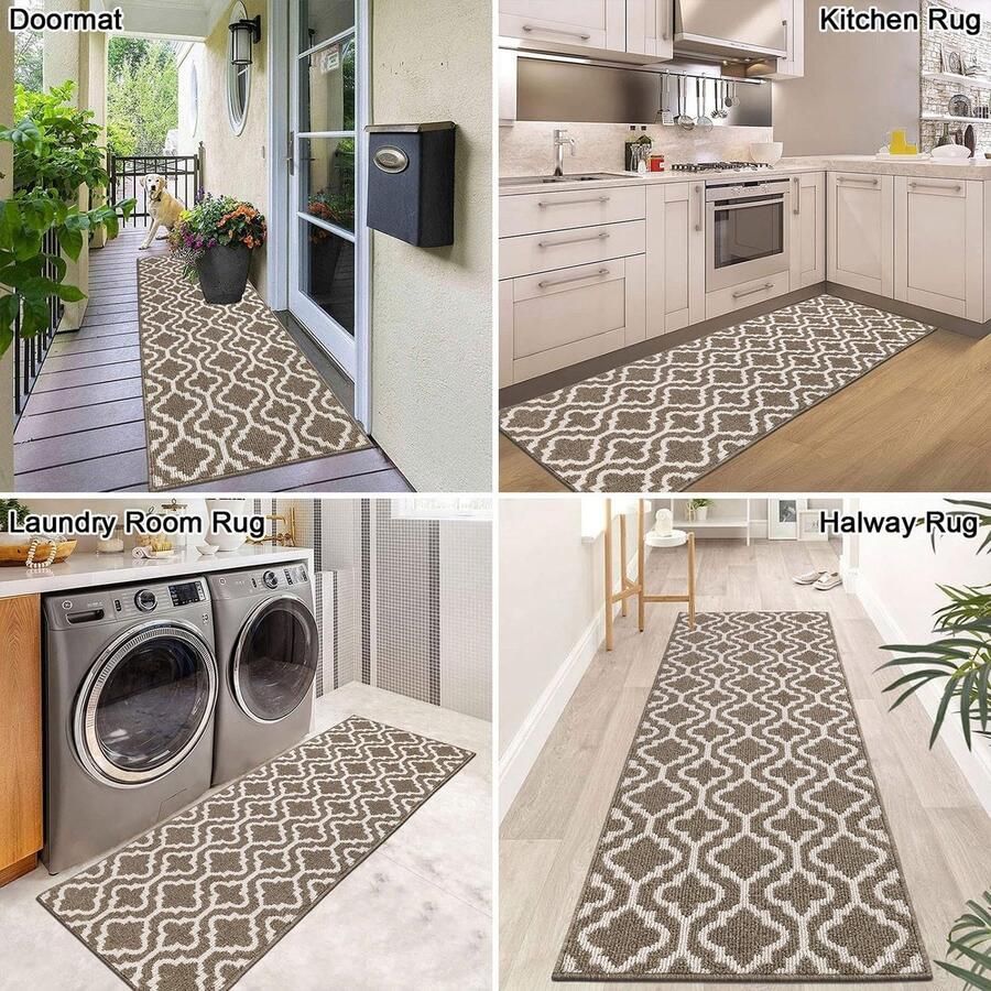 Tapijt Runner Tapijt Bruin 60 x 180 cm Lang Keuken Runner Mat Tapijt Antislip Wasbaar Absorberend Indoor Dirt Trapper Mat Entree Tapijt Heavy Duty Tapijt Runner Voor Hal Keuken Entree