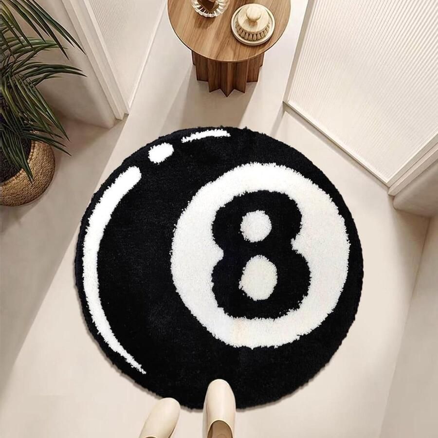 Tapijt simulatie biljart-8 ballen rond tuft zacht tapijt zwart antislip wasbaar zachte badmat kinderen slaapkamer woonkamer badkamerdecoratie 60 cm