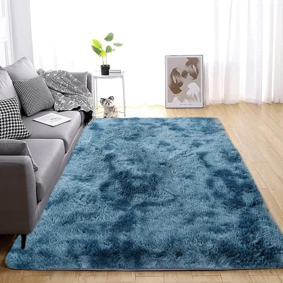 Tapijt slaapkamertapijt langpolig antislip voor binnen extra zacht en comfortabel voor woonkamer slaapkamer meisjes jongens (blauw 80 x 160 cm)