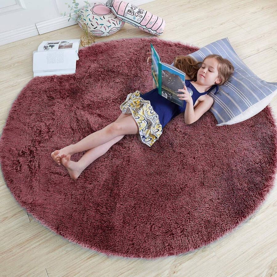 Tapijt super zacht faux pluizig fluweel modern pluizig tapijt voor binnen lang haar bontlook gezellige bedmat sofa (rode wijn 120 x 120 cm)