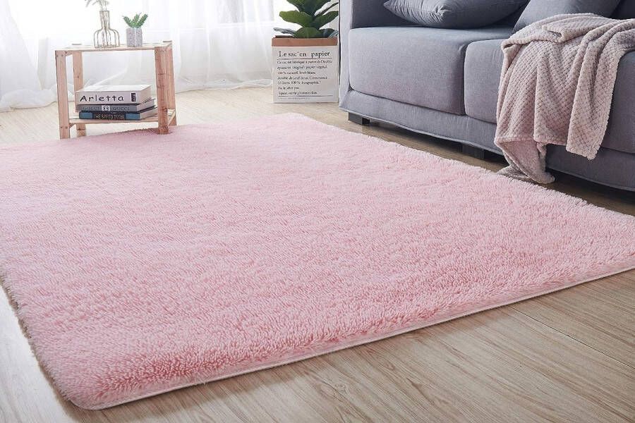 tapijt super zacht faux pluizig fluweel moderne pluizige binnentapijten lang haar vacht-look gezellige bedmat bankmat (roze 80 x 160 cm)