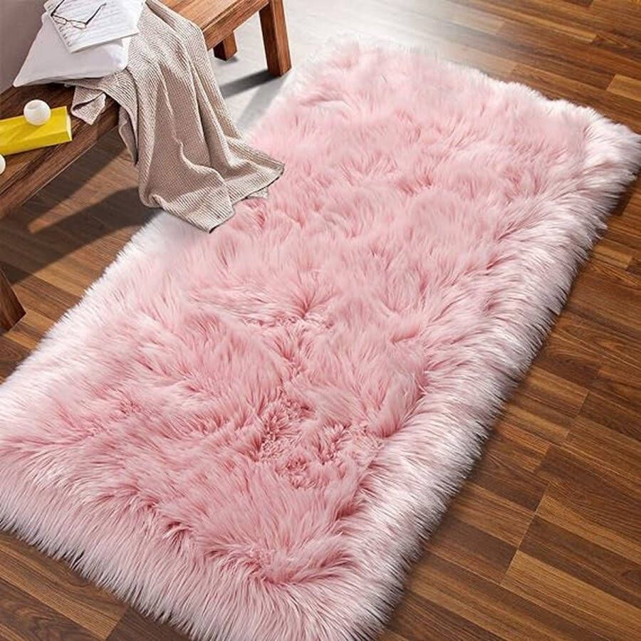Tapijt van imitatiebont roze fleece fluffy bankkussen tapijt decoratie voor slaapkamer (roze 23 6 x 35 4 inch)