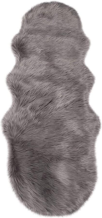 Rootz Living Rootz tapijt van imitatiebont zacht pluizig vloerkleed pluche vloerkleed temperatuurbalancerend 60 cm x 180 cm polyester donkergrijs wit