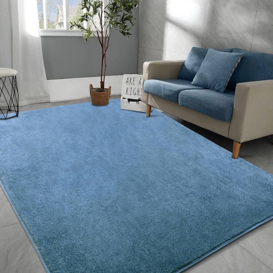 Tapijt voor de woonkamer 120 x 170 cm laagpolig tapijt wasbaar slaapkamer tapijt zacht wollig modern eenkleurig design tapijten voor woonkamer blauw