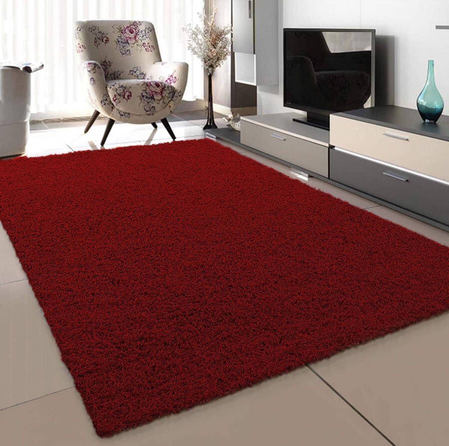 Tapijt Woonkamer Rood Hoogpolig Tapijt Modern Afmeting: 60x110 cm
