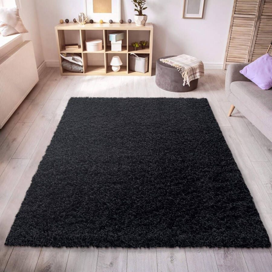 tapijt woonkamer zwart hoogpolig langpolig modern afmetingen: 120 x 170 cm