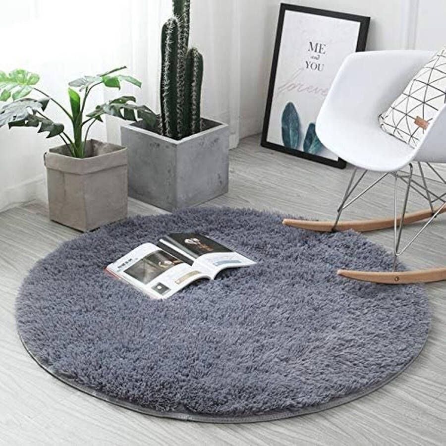 Tapijt zacht vloerkleed antislip yogamat slaapkamer vloerbank Shaggy zijdezacht pluche tapijt (grijs 80 x 80 cm)