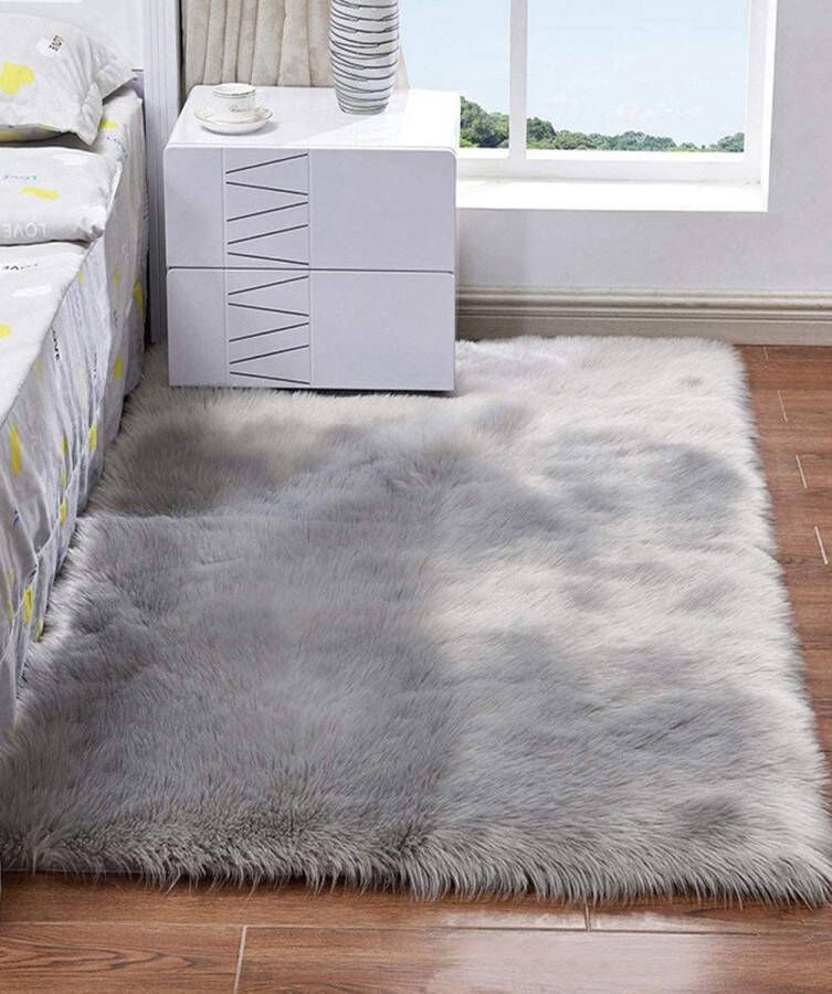 Tapijten van imitatieschapenvacht pluizig tapijt antislip tapijt zacht vloerkleed voor woonkamer slaapkamer grijs (120 x 180 cm)