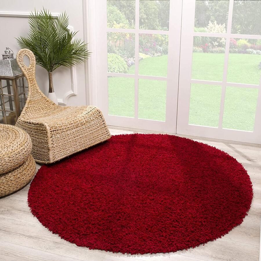 Muratap Rond Loca Shaggy Vloerkleed – Modern Uni Effen – Rood Hoogpolig & Zacht- 300 CM ROND