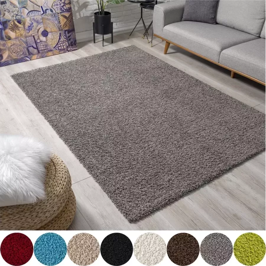 Muratap Tapijtenloods Loca Shaggy Vloerkleed Grijs Hoogpolig Effen Tapijt Woonkamer Slaapkamer 140x200 CM - Foto 3