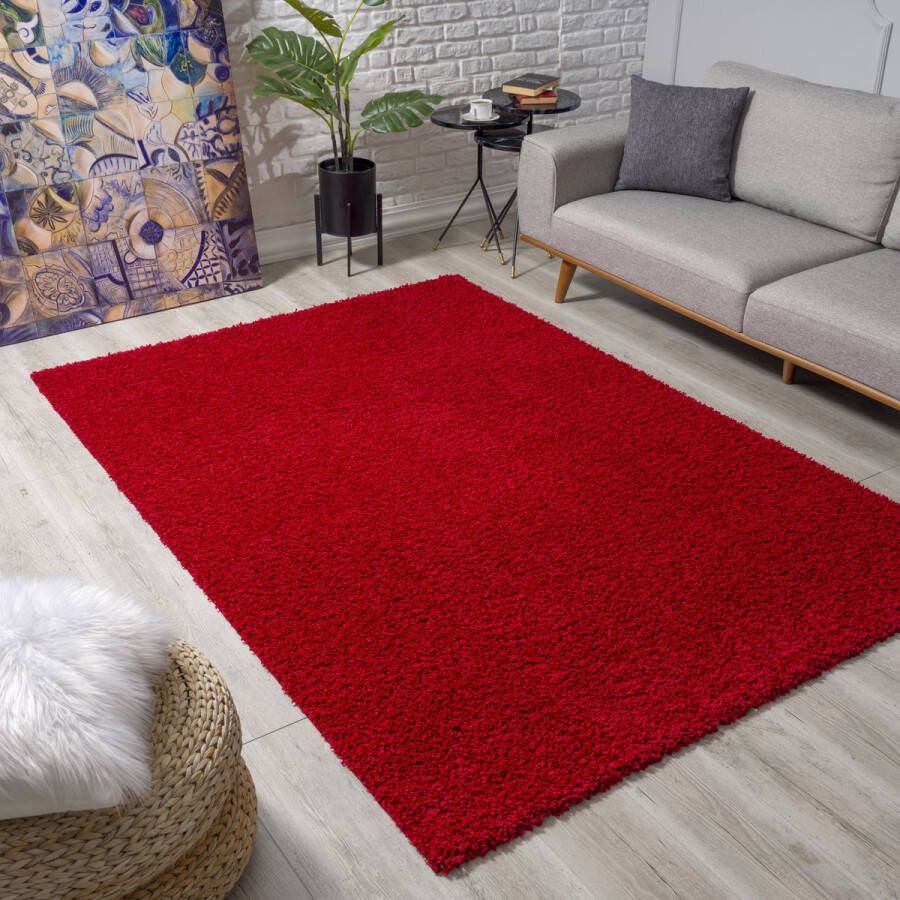 Muratap Loca Shaggy Vloerkleed Rood 240x340 CM Vloerkleed Hoogpolig Tapijt Woonkamer Slaapkamer