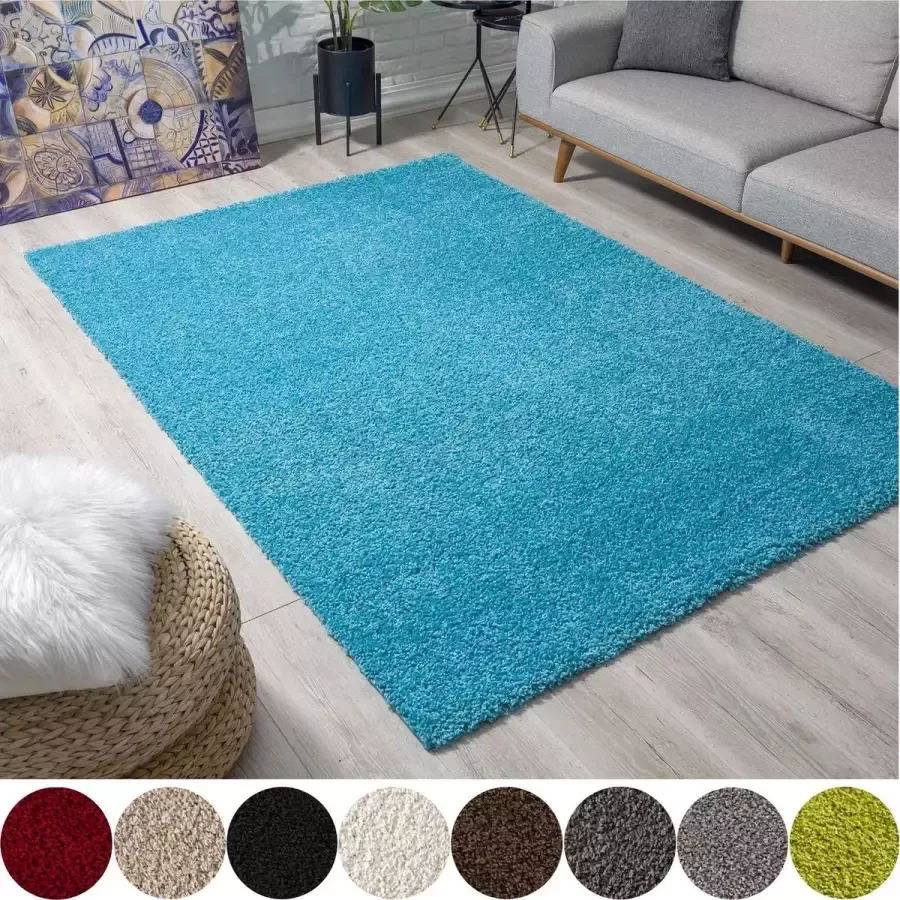 Muratap Loca Shaggy Vloerkleed Turquoise 240x340 CM Vloerkleed Hoogpolig Tapijt Woonkamer Slaapkamer