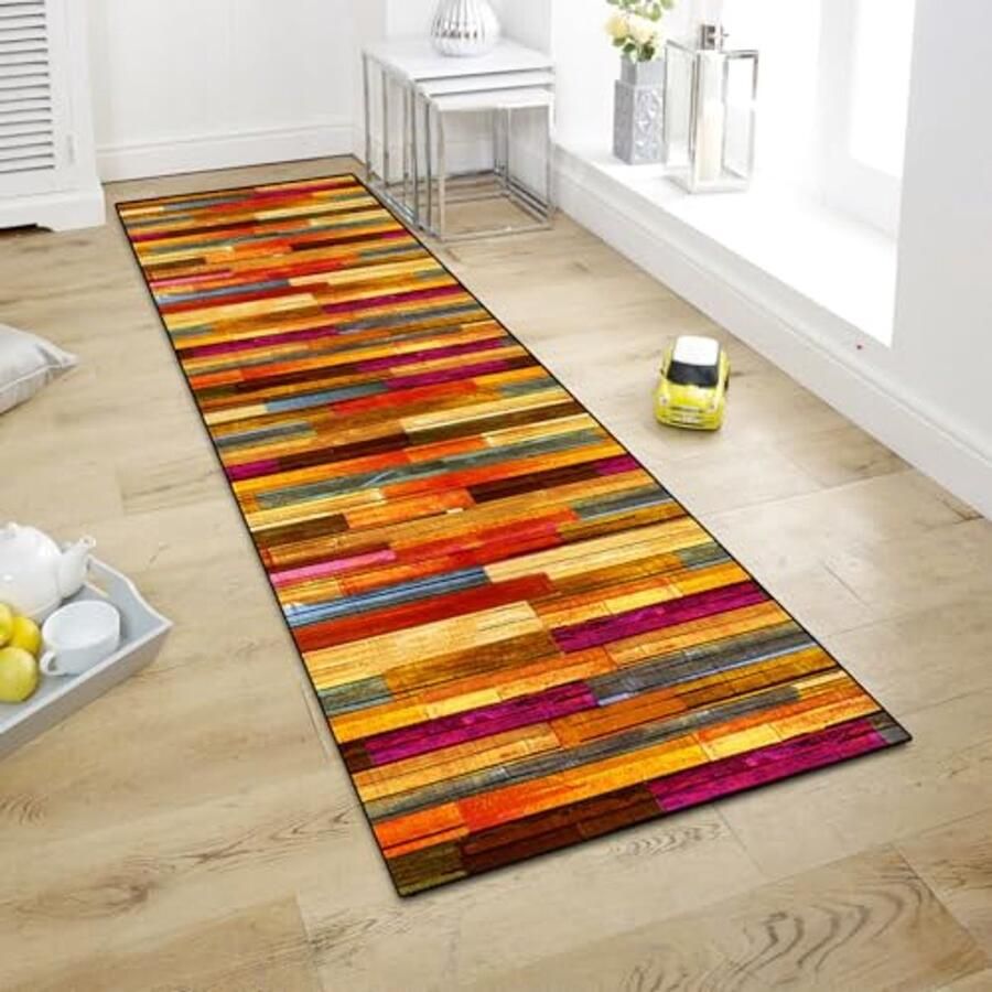 Antislip Wasbare Tapijtloper voor Gang en Keuken 60 x 120 cm Rood Houtnerf