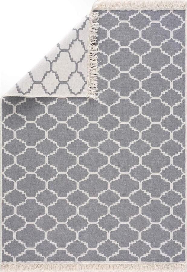 Tapijtloper Boho Kelim lichtgrijs-wit 80 x 150 cm voor woonkamer slaapkamer keuken kinderkamer badkamer gang vloerkleed