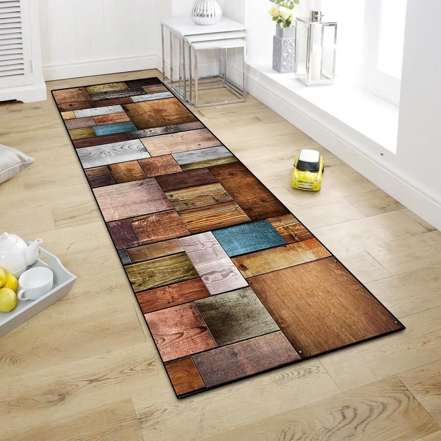 WTHYGB Vloerkleed voor in de hal keukenloper keukenmatten antislip wasbaar bedkleed voor in de hal wasruimte 60x300cm houtnerf