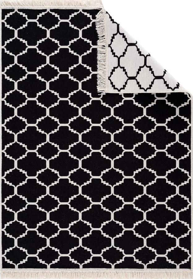 Tapijtloper Kleed voor woonkamer slaapkamer keuken kinderkamer badkamer Boho Kelim tapijten loper gang tapijt zwart-crème grootte: 80x150 cm