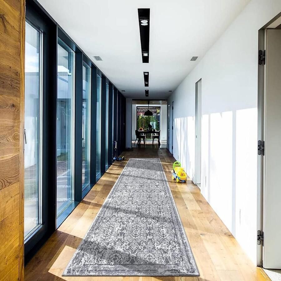 Tapijtloper voor de gang 75 x 305 cm lang vintage boho keukenloper hoogwaardig antislip wasbaar wollig zacht tapijtloper voor wasruimte entree woonkamer grijs