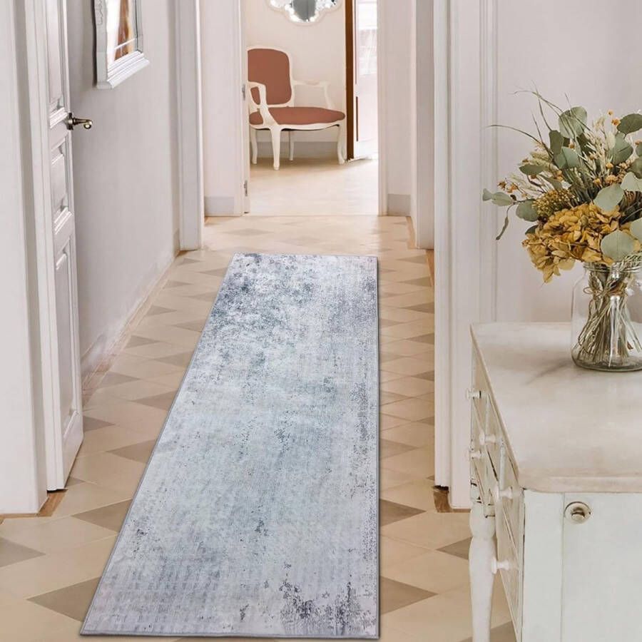Tapijtloper voor de gang lange keukenloper tapijt antislip voor ingang slaapkamer woonkamer wasbaar rubber achterkant deurmat (lichtgrijs bruin 60 x 240 cm)