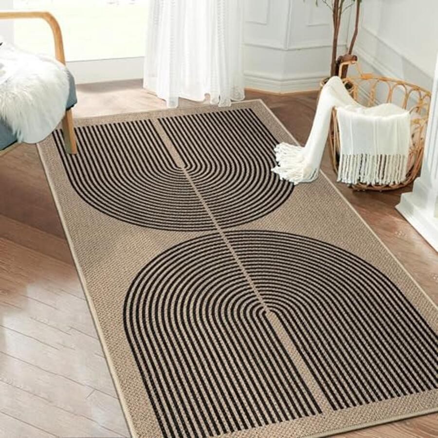 Tapijtloper voor gang en keuken 80 x 150 cm jute-look wasbaar antislip zwart