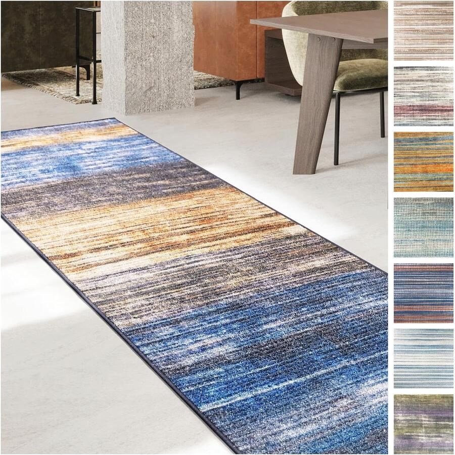 Tapijtloper voor keuken en woonkamer Antislip modern vloerkleed per meter blauw-bruin 80 x 100 cm