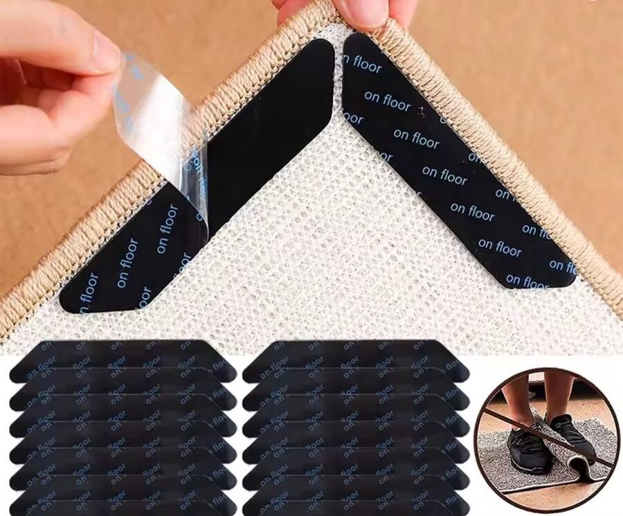 Tapijttape Tapijtgrijpers voor hardhouten vloeren 12 stuks -Antislipmat herbruikbare tapijtpad Vloermatten Zelfklevend Dubbelzijdig Tape Anti Curling Tapijt Tape voor Deurmat Zelfklevende Grip Stickers Kleefband Anti-slip