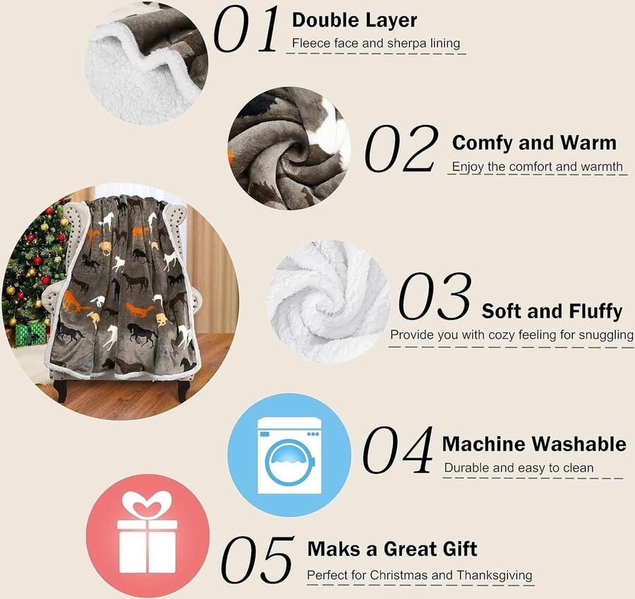 Tapue Sherpa Fleece Deken Warm Winter Pluche Omkeerbaar Single Bed 150 x 130 cm