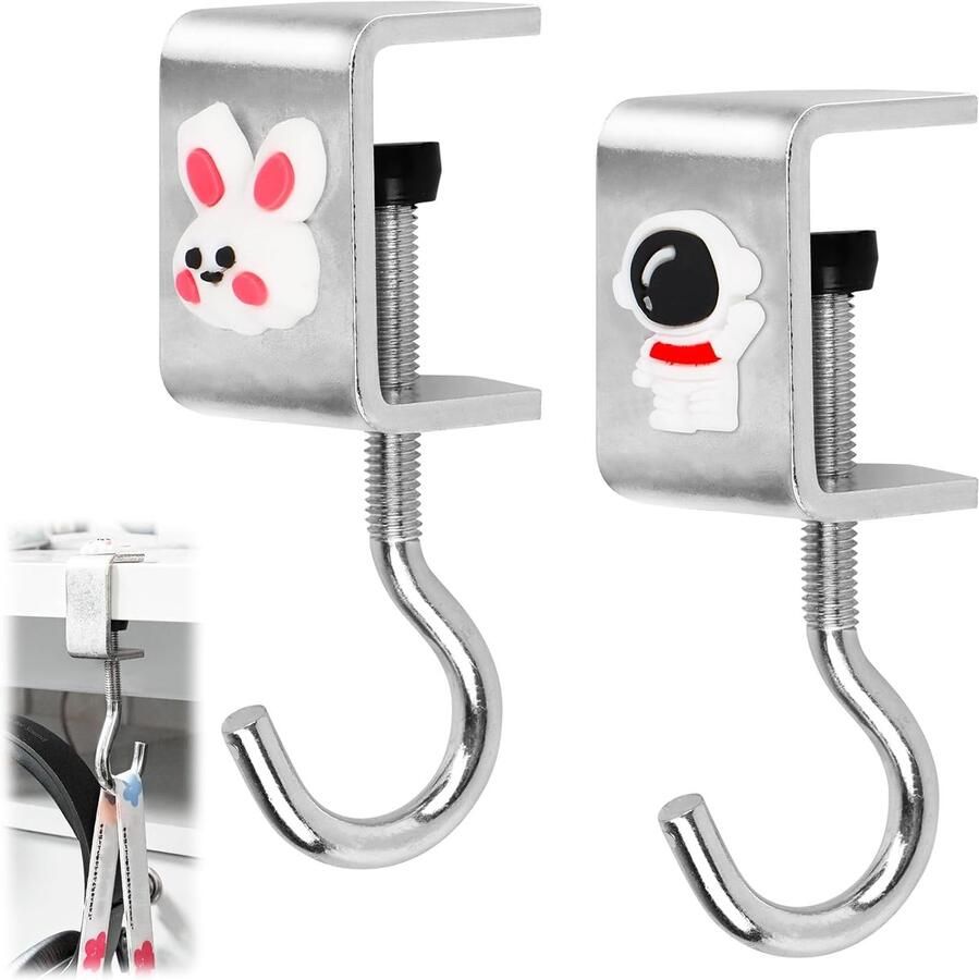 Allecto Plus 2 stuks tassenhouders voor tafelzijde ijzeren ophanghaken voor schooltassen handige scholieren bureau accessoires