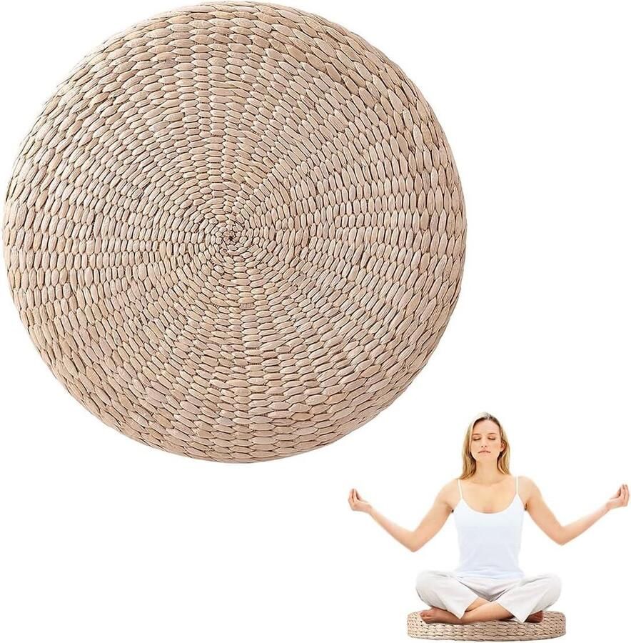 Tatami Kussen Ronde Gewatteerde Poef Zachte Yoga Stromat Milieuvriendelijk Vloerkussen Zittend Gebreide Tuin Eetkamer Woondecoratie Buiten 40Cm met Toegevoegde Comfort floor pillow