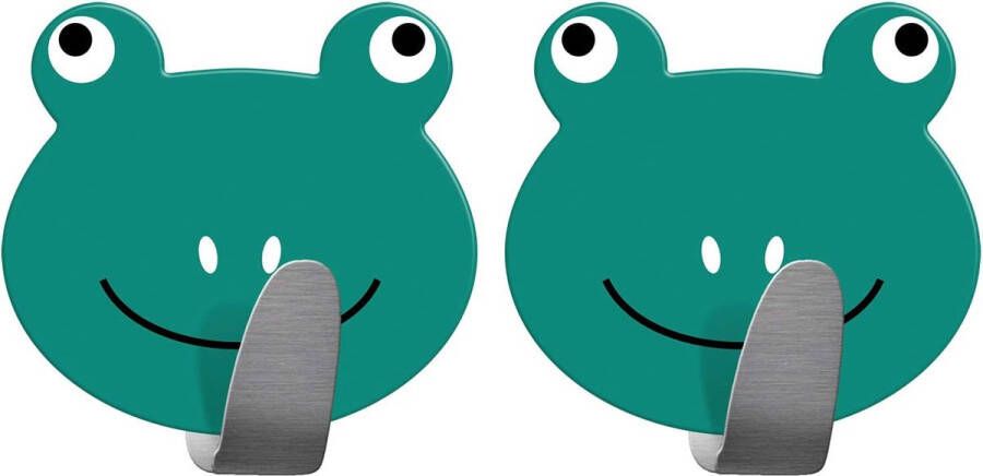 Tatkraft FROGS Vrolijke Zelfklevende Kinder Ophanghaak Set 2x Wandhaakje Wand Ophang Haak Kapstok Muurhaak Deurhaak Zelfklevend Extra Sterk Tot 5 KG