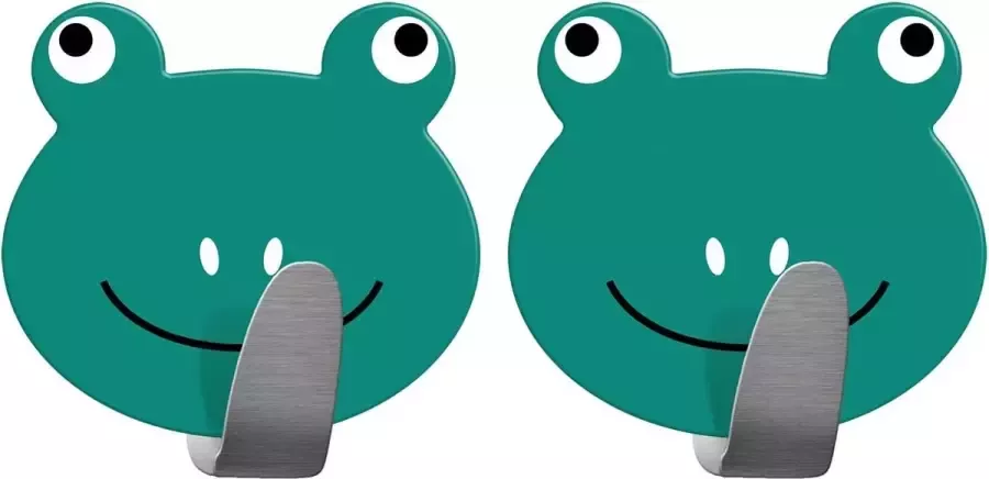 Tatkraft FROGS Vrolijke Zelfklevende Kinder Ophanghaak Set 2x Wandhaakje Wand Ophang Haak Kapstok Muurhaak Deurhaak Zelfklevend Extra Sterk Tot 5 KG