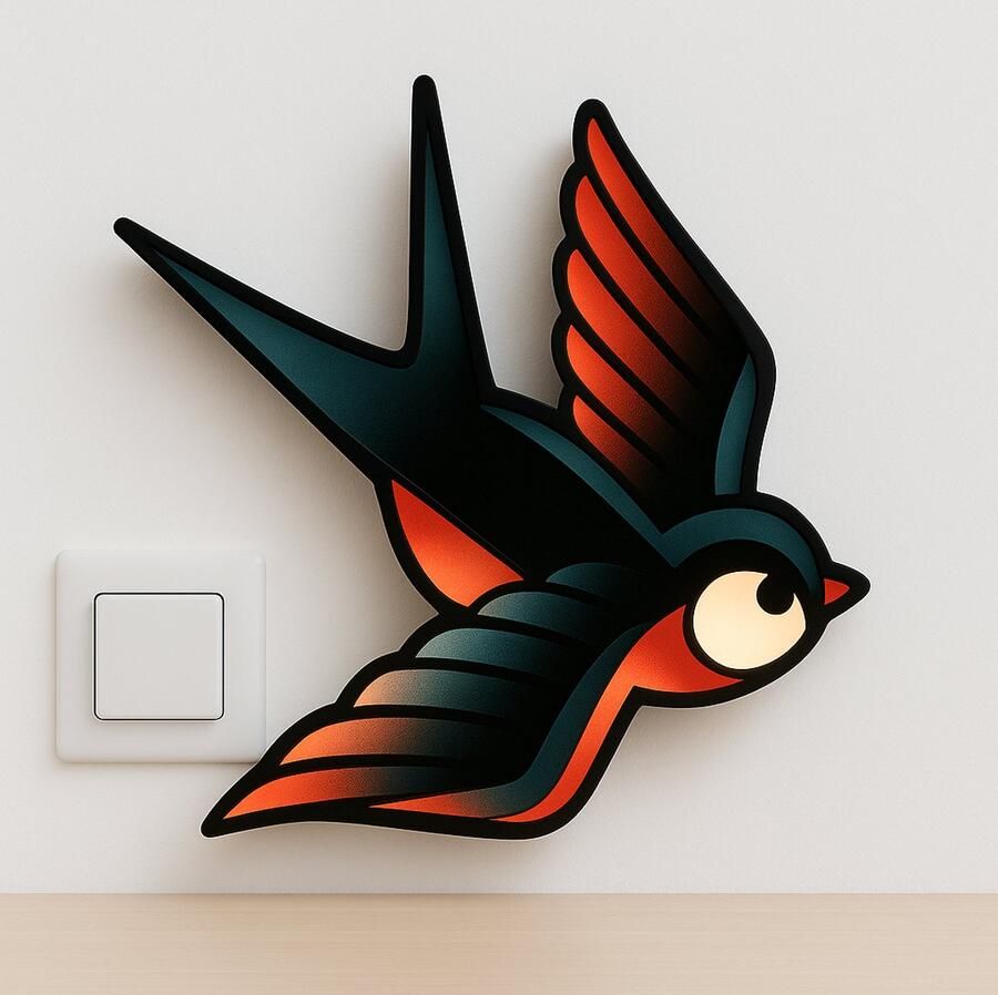 Tattoo Lightbox Zwaluw LED – Uniek Cadeau & Studio Wanddecoratie Leeslampje Kinderen Cadeau Jongen Meisje of Baby Muur Decoratie Kunst Kinderkamer Babykamer Origineel Kraamcadeau of Geboorte Cadeau Wanddecoratie Dierenkamer Speelhoek